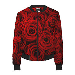 Бомбер женский Красные розы, цвет: 3D-черный