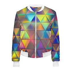 Бомбер женский Разноцветные треугольники, цвет: 3D-белый