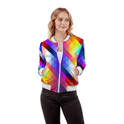 Бомбер женский Пиксельная радуга, цвет: 3D-белый — фото 2