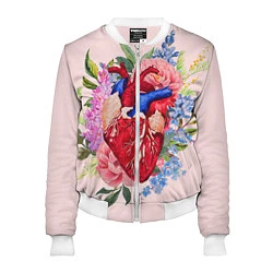 Бомбер женский Цветочное сердце, цвет: 3D-белый