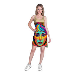 Туника женская Девушка с разноцветными волосами на клетчатом фоне, цвет: 3D-принт — фото 2