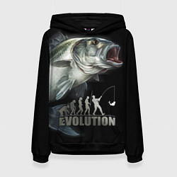 Толстовка-худи женская Эволюция рыбалки, цвет: 3D-черный