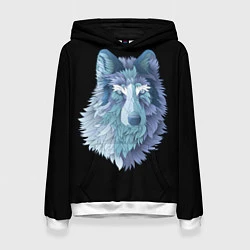 Толстовка-худи женская Седой волк, цвет: 3D-белый