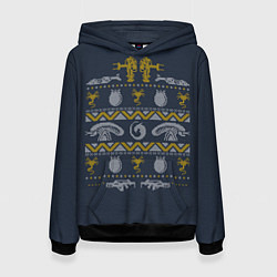 Толстовка-худи женская Новогодний свитер Чужой цвета 3D-черный — фото 1