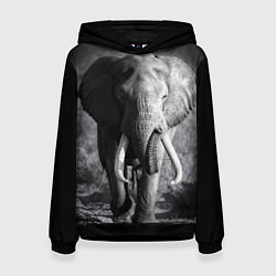 Толстовка-худи женская Бегущий слон, цвет: 3D-черный