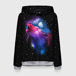 Толстовка-худи женская Воющий волк, цвет: 3D-меланж