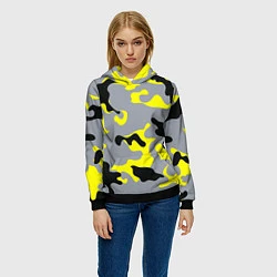 Толстовка-худи женская Yellow & Grey Camouflage, цвет: 3D-черный — фото 2