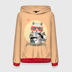 Толстовка-худи женская Raccoon Love Coffee, цвет: 3D-красный