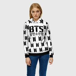 Толстовка-худи женская BTS: White Pattern, цвет: 3D-черный — фото 2