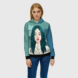 Толстовка-худи женская Billie Eilish: Turquoise Hair, цвет: 3D-черный — фото 2