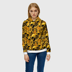 Толстовка-худи женская Львы золотые узоры, цвет: 3D-белый — фото 2