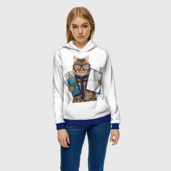 Толстовка-худи женская Кот в очках, цвет: 3D-синий — фото 2