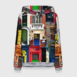 Толстовка-худи женская London doors цифровой коллаж, цвет: 3D-меланж