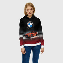 Толстовка-худи женская BMW, цвет: 3D-белый — фото 2