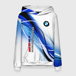 Толстовка-худи женская BMW волны - blue-white, цвет: 3D-белый