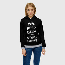 Толстовка-худи женская Keep calm and stay at home, цвет: 3D-меланж — фото 2