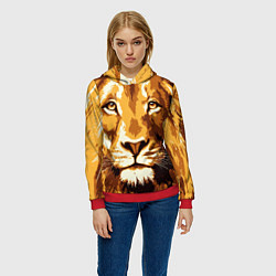 Толстовка-худи женская Взгляд льва, цвет: 3D-красный — фото 2