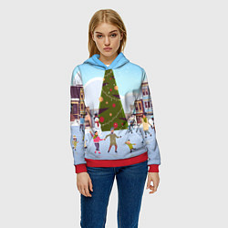Толстовка-худи женская Новогодний каток, цвет: 3D-красный — фото 2