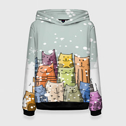 Толстовка-худи женская Котики, цвет: 3D-черный