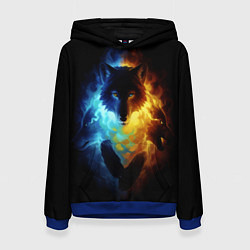 Толстовка-худи женская Волки в огне, цвет: 3D-синий