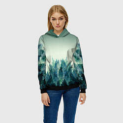 Толстовка-худи женская Акварельный лес градиент, цвет: 3D-черный — фото 2