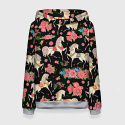 Женская толстовка Лошади и цветы