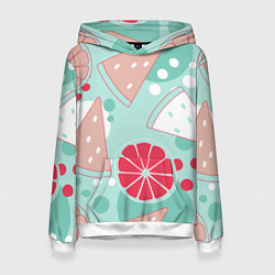 Толстовка-худи женская Арбузно-цитрусовый узор, цвет: 3D-белый