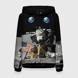 Толстовка-худи женская Высадка На Луну, цвет: 3D-черный