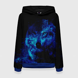 Толстовка-худи женская Волк Вселенная, цвет: 3D-синий