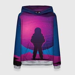 Толстовка-худи женская Космонавт на лиловой планете, цвет: 3D-меланж