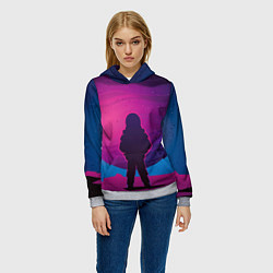 Толстовка-худи женская Космонавт на лиловой планете, цвет: 3D-меланж — фото 2