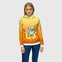 Толстовка-худи женская Акварельные кролики милота, цвет: 3D-белый — фото 2