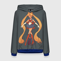 Толстовка-худи женская Sailor Moon Сейлор Мун, цвет: 3D-синий