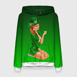 Толстовка-худи женская Девушка лепрекон в зеленом, цвет: 3D-белый