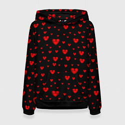 Толстовка-худи женская Красные сердца, цвет: 3D-черный