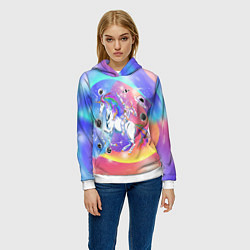 Толстовка-худи женская Космонавт на единороге, цвет: 3D-белый — фото 2