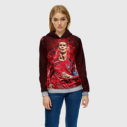 Толстовка-худи женская Cristiano Ronaldo Portugal, цвет: 3D-меланж — фото 2
