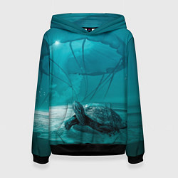 Толстовка-худи женская Медуза и черепаха, цвет: 3D-черный