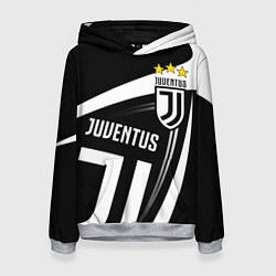 Толстовка-худи женская JUVENTUS ЮВЕНТУС ПОЛОСЫ, цвет: 3D-меланж