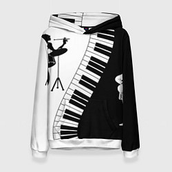 Толстовка-худи женская Черно Белое пианино, цвет: 3D-белый