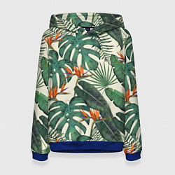 Толстовка-худи женская Тропический паттерн, цвет: 3D-синий