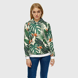 Толстовка-худи женская Тропический паттерн, цвет: 3D-белый — фото 2
