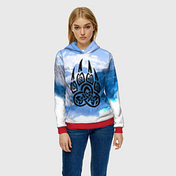 Толстовка-худи женская Печать Велеса Волчья лапа, цвет: 3D-красный — фото 2