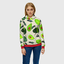 Толстовка-худи женская Авокадо - фруктовый паттерн, цвет: 3D-красный — фото 2