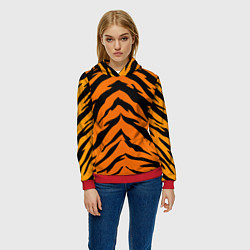 Толстовка-худи женская Шкура тигра цвета 3D-красный — фото 2