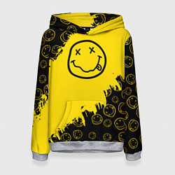 Толстовка-худи женская Nirvana Smile Нирвана Рваный Паттерн, цвет: 3D-меланж