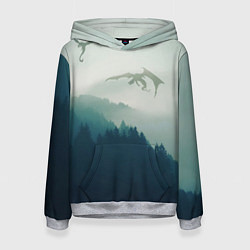 Толстовка-худи женская ДРАКОНЫ НАД ЛЕСОМ DRAGON, цвет: 3D-меланж