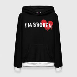 Толстовка-худи женская Im broken с разбитым сердцем, цвет: 3D-белый