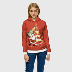 Толстовка-худи женская Дед Мороз и шампанское, цвет: 3D-белый — фото 2
