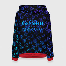 Толстовка-худи женская Genshin Impact NEON PATTERN SYMBOL, цвет: 3D-красный